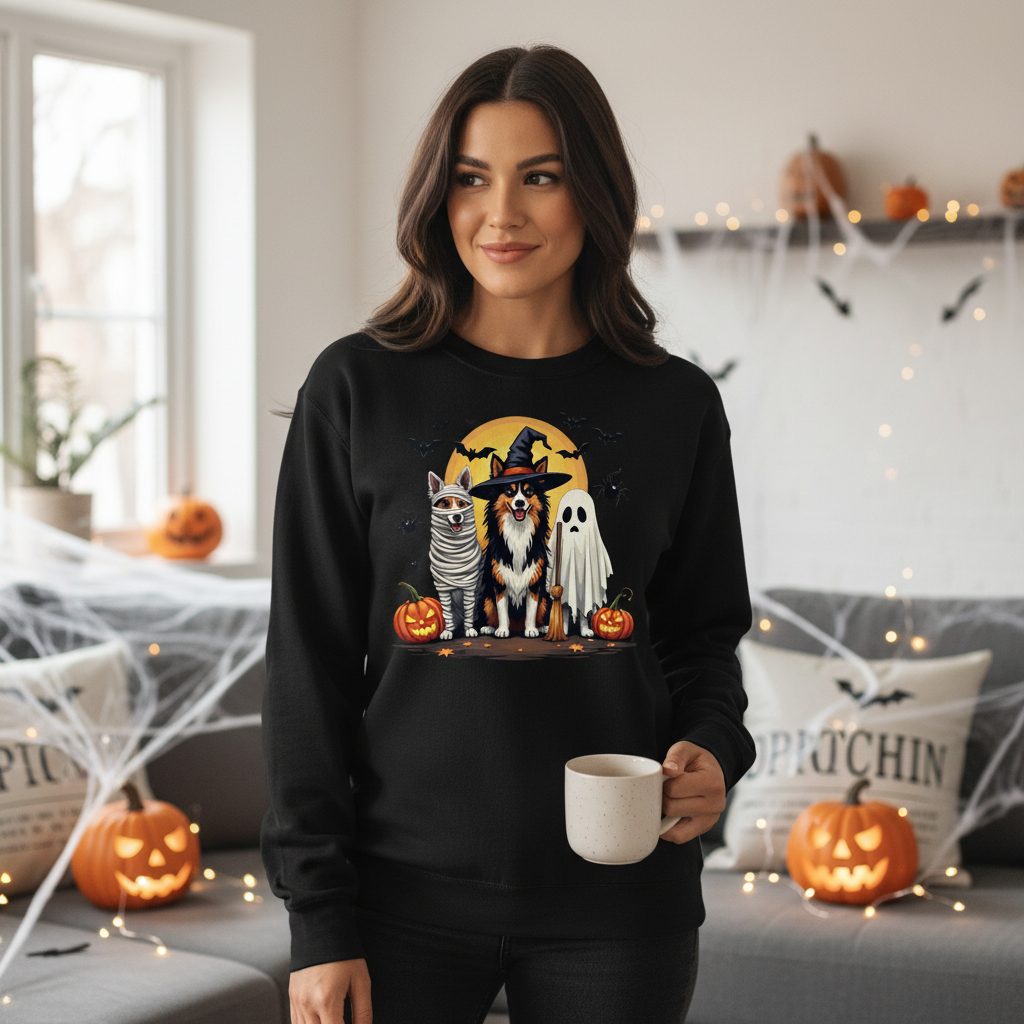 Halloween Dogs in Costumes Halloween dogs Sweatshirt Black lifestyle mockup