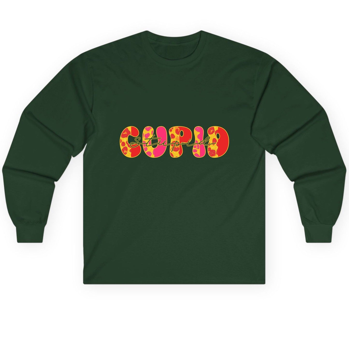 Stupid Cupid anti-Valentine's Day Long Sleeve Tee Forest Green product mockup