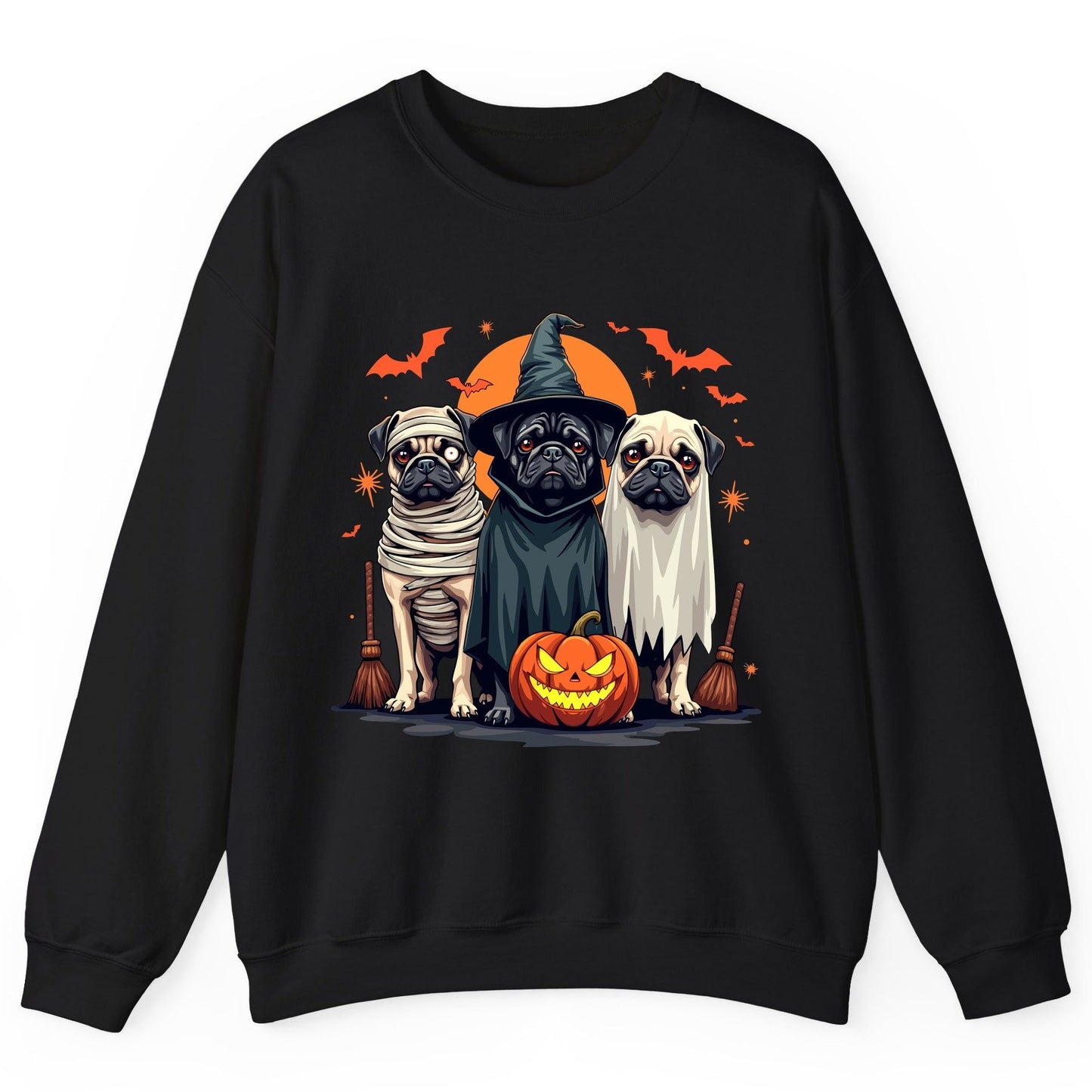 Halloween Pugs Costumes pugs Sweatshirt Black product mockup