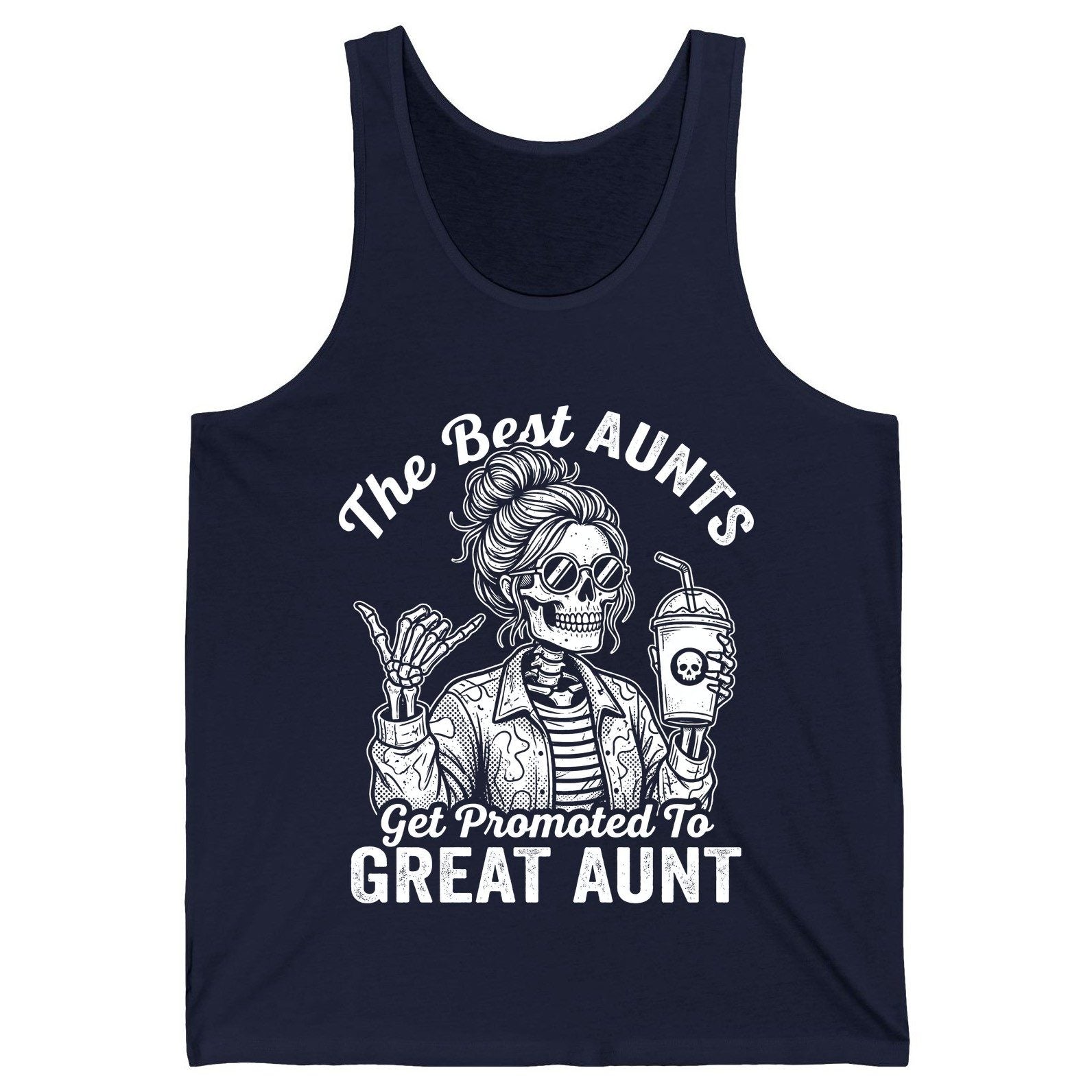 The Best Aunts Get Promoted to GREAT AUNT Funny Announcement Tank Top - product mockup - Navy
