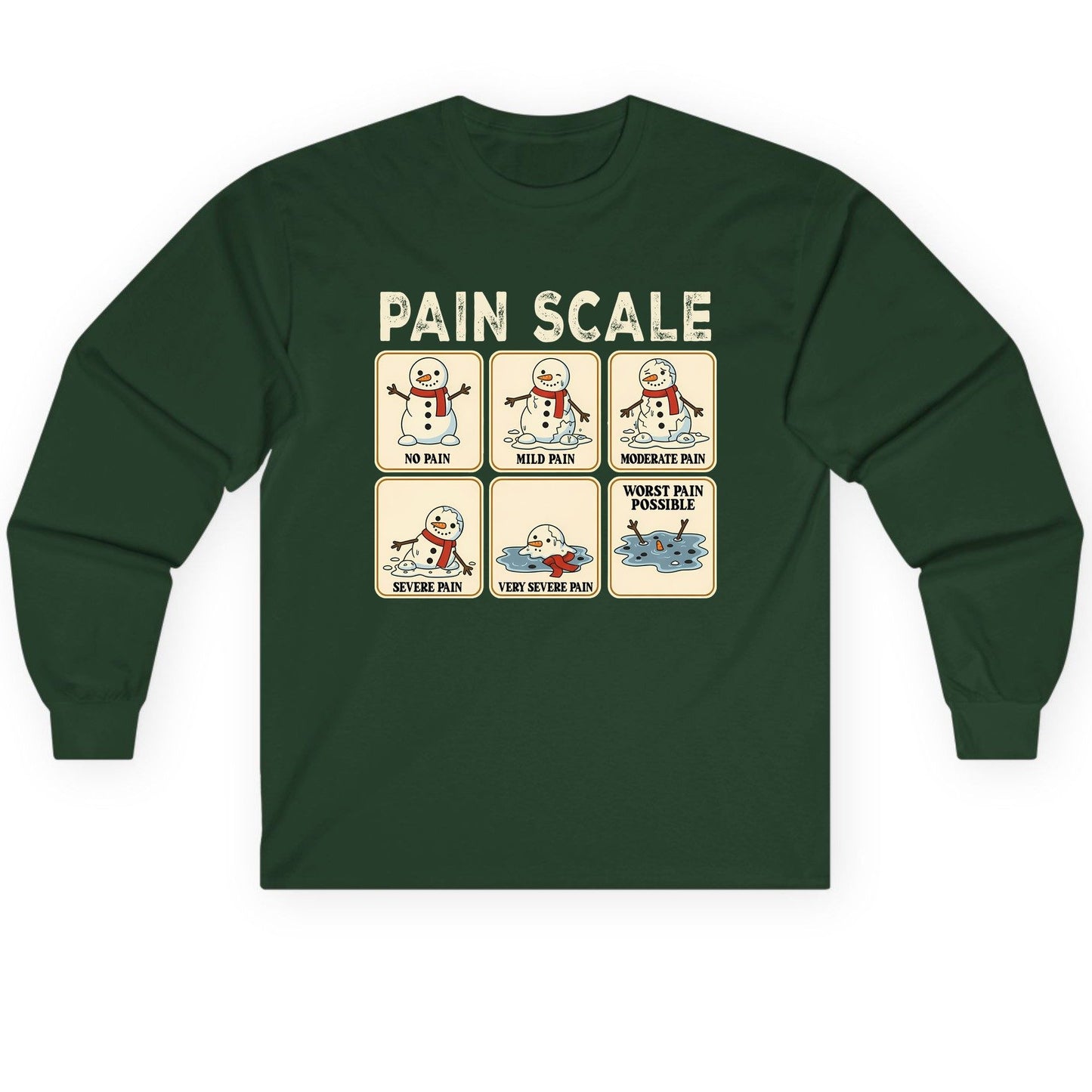 Pain Scale No Pain Mild Pain Moderate Pain Severe Pain Very Severe Pain Worst Pain Possible snowman Long Sleeve Tee Forest