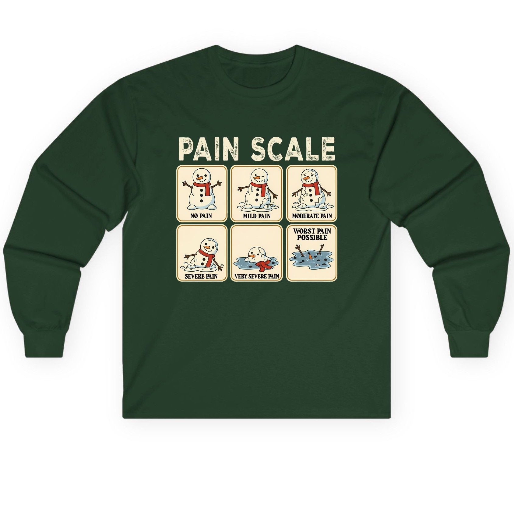 Pain Scale No Pain Mild Pain Moderate Pain Severe Pain Very Severe Pain Worst Pain Possible snowman Long Sleeve Tee Forest
