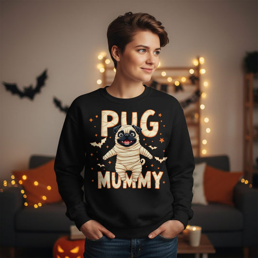 Pug Mummy pug Sweatshirt Black lifestyle mockup