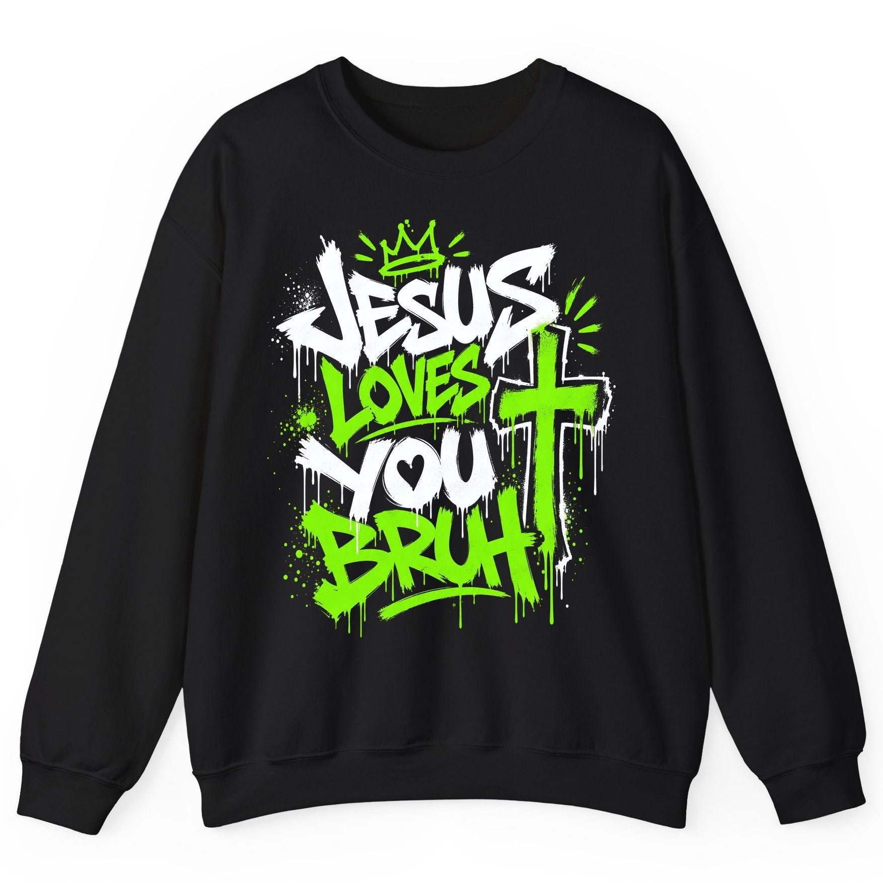 Jesus Loves You Bruh Christian Sweatshirt - product mockup - Black