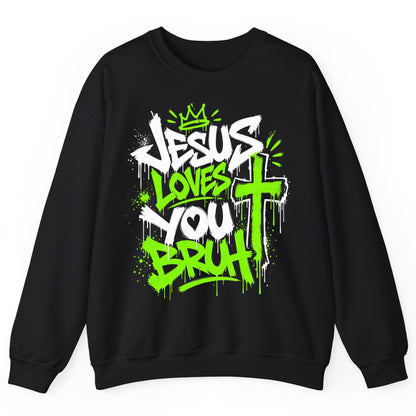 Jesus Loves You Bruh Christian Sweatshirt - product mockup - Black