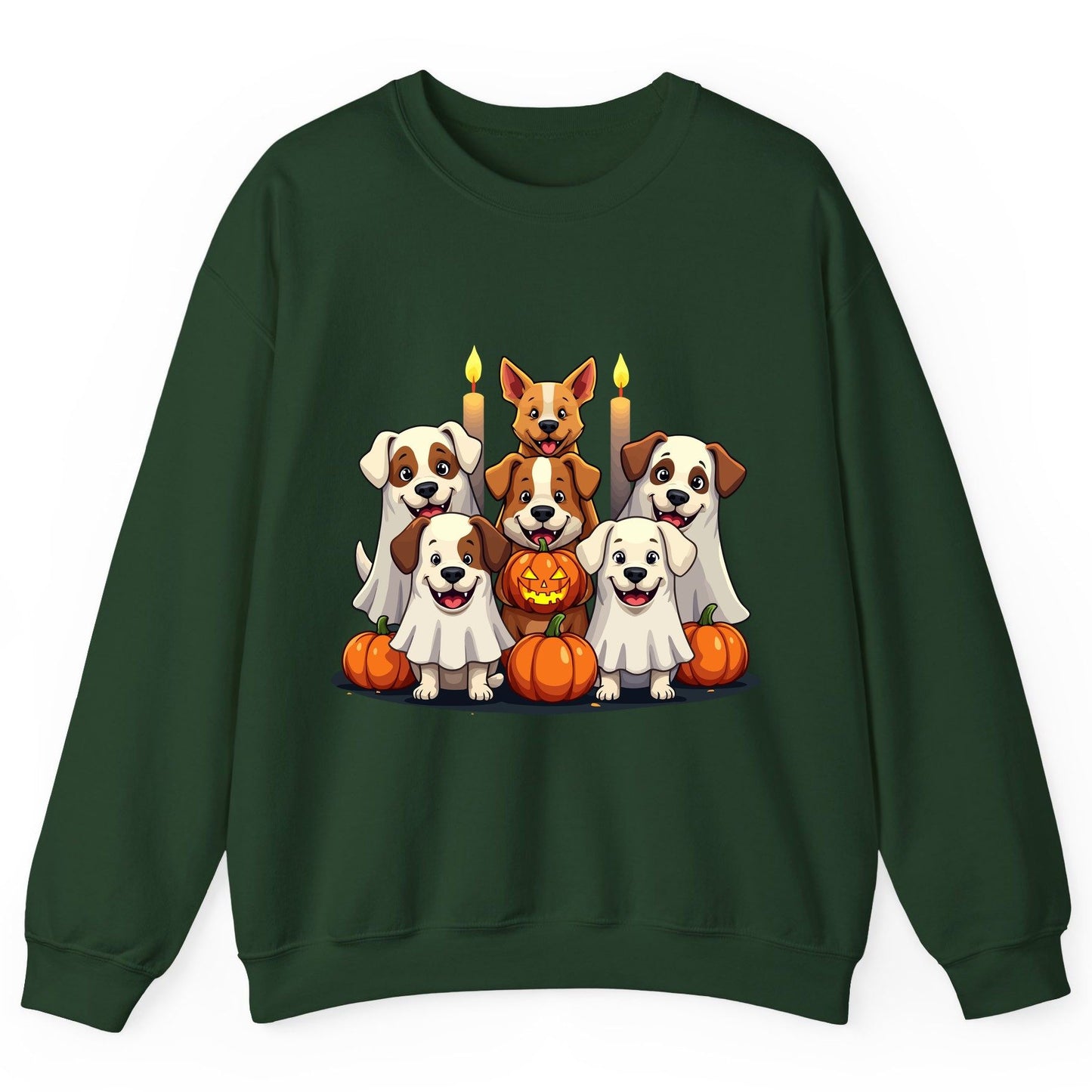 Cute Ghost Dogs Halloween Halloween dogs Sweatshirt Forest Green product mockup