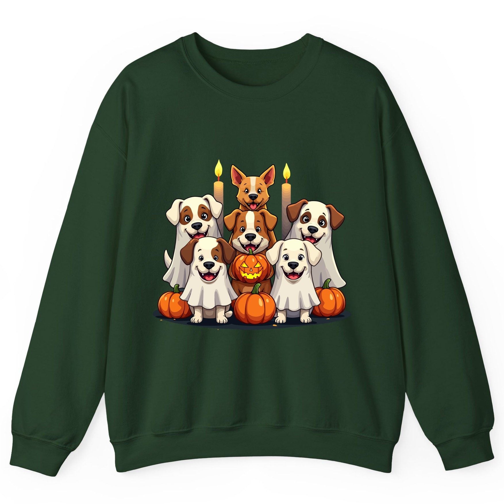 Cute Ghost Dogs Halloween Halloween dogs Sweatshirt Forest Green product mockup