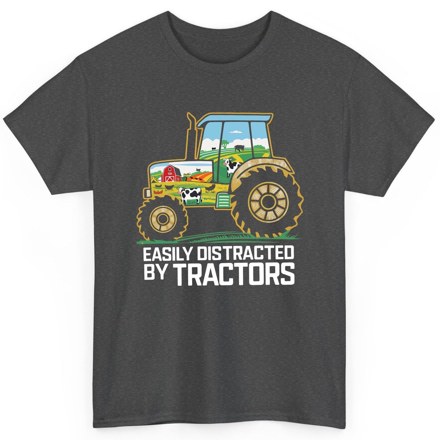 Easily Distracted by Tractors farming T-Shirt Dark Heather product mockup