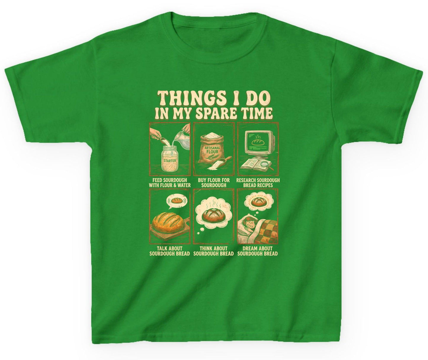 Things I Do in My Spare Time sourdough bread baking Youth T-Shirt Irish Green product mockup