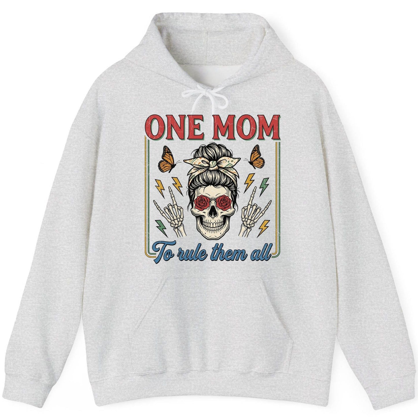 ONE MOM to Rule Them All Funny Skull Hoodie - product mockup - Ash