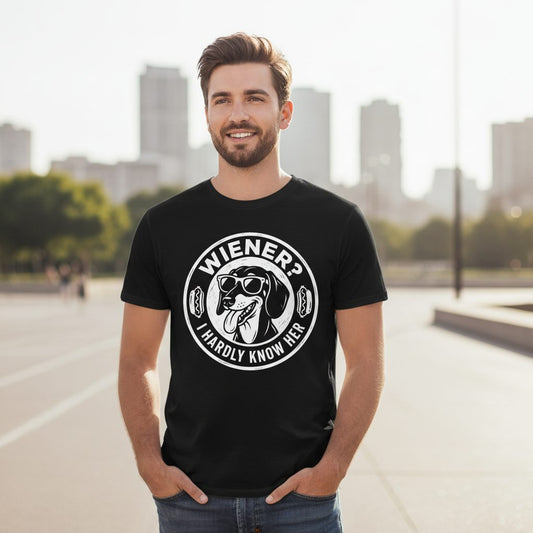 Wiener I Hardly Know Her dachshund T-Shirt Black lifestyle mockup