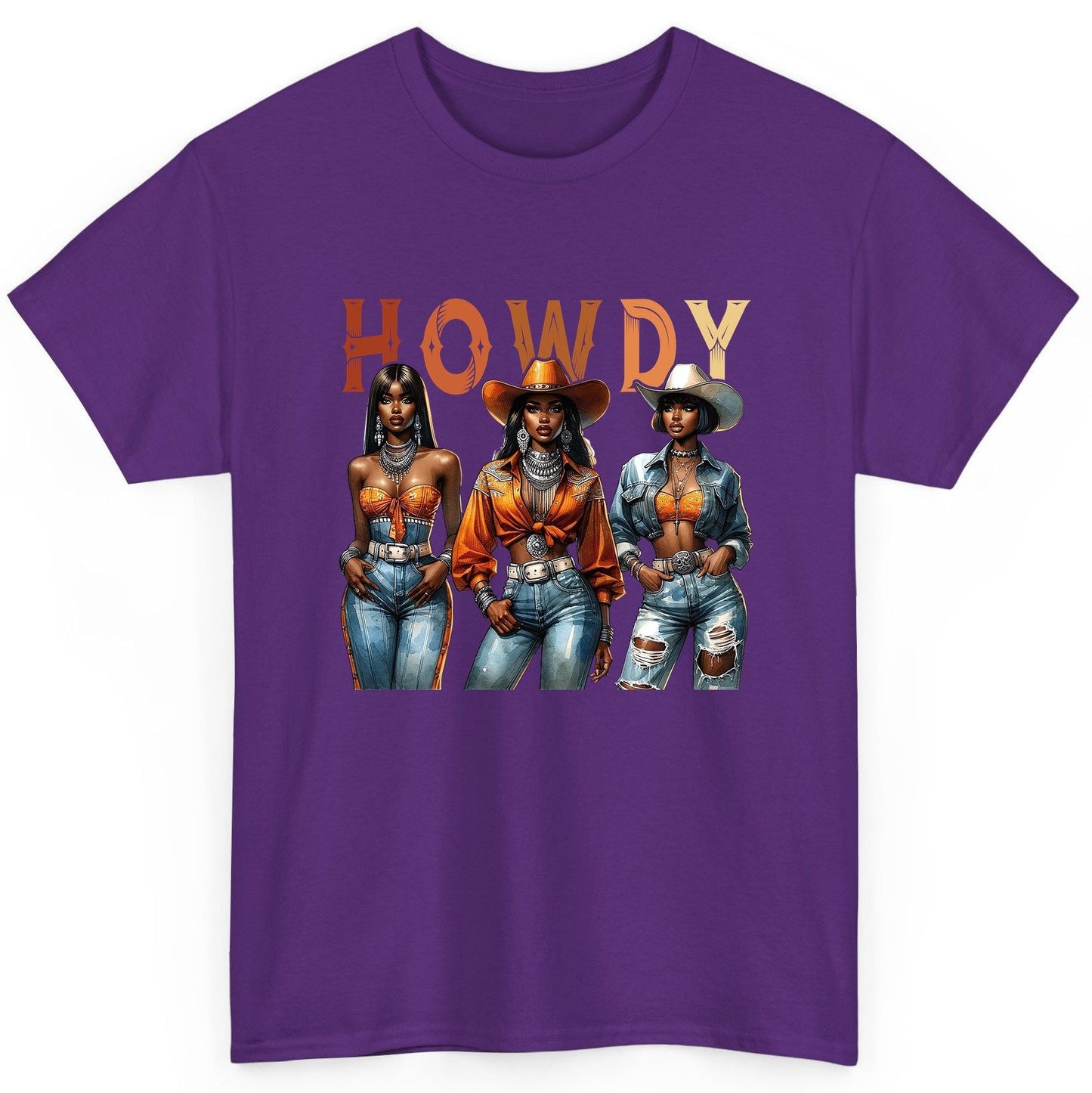 Howdy black cowgirls T-Shirt Purple product mockup