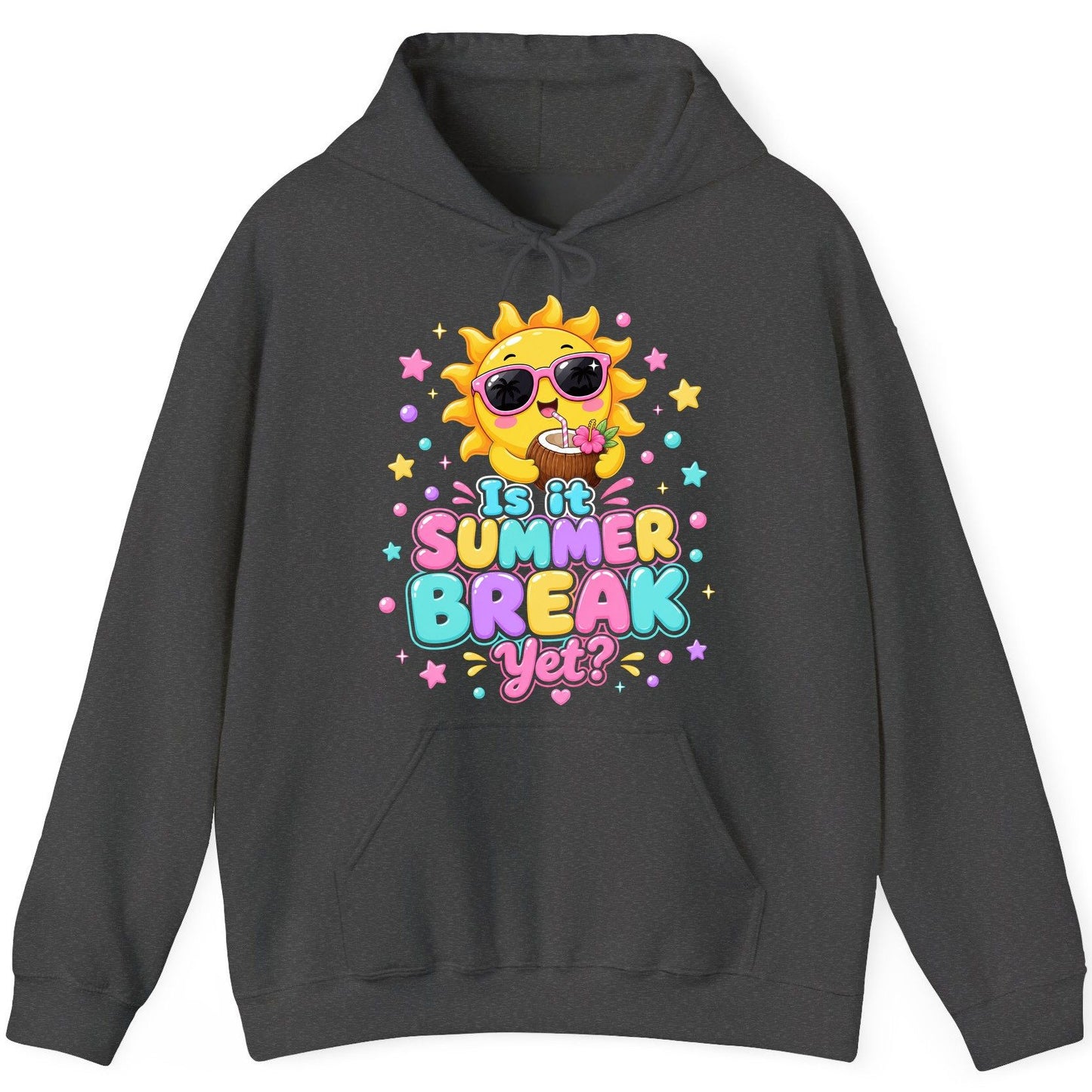 Is It SUMMER BREAK Yet Funny Vacation Hoodie - product mockup - Dark Heather