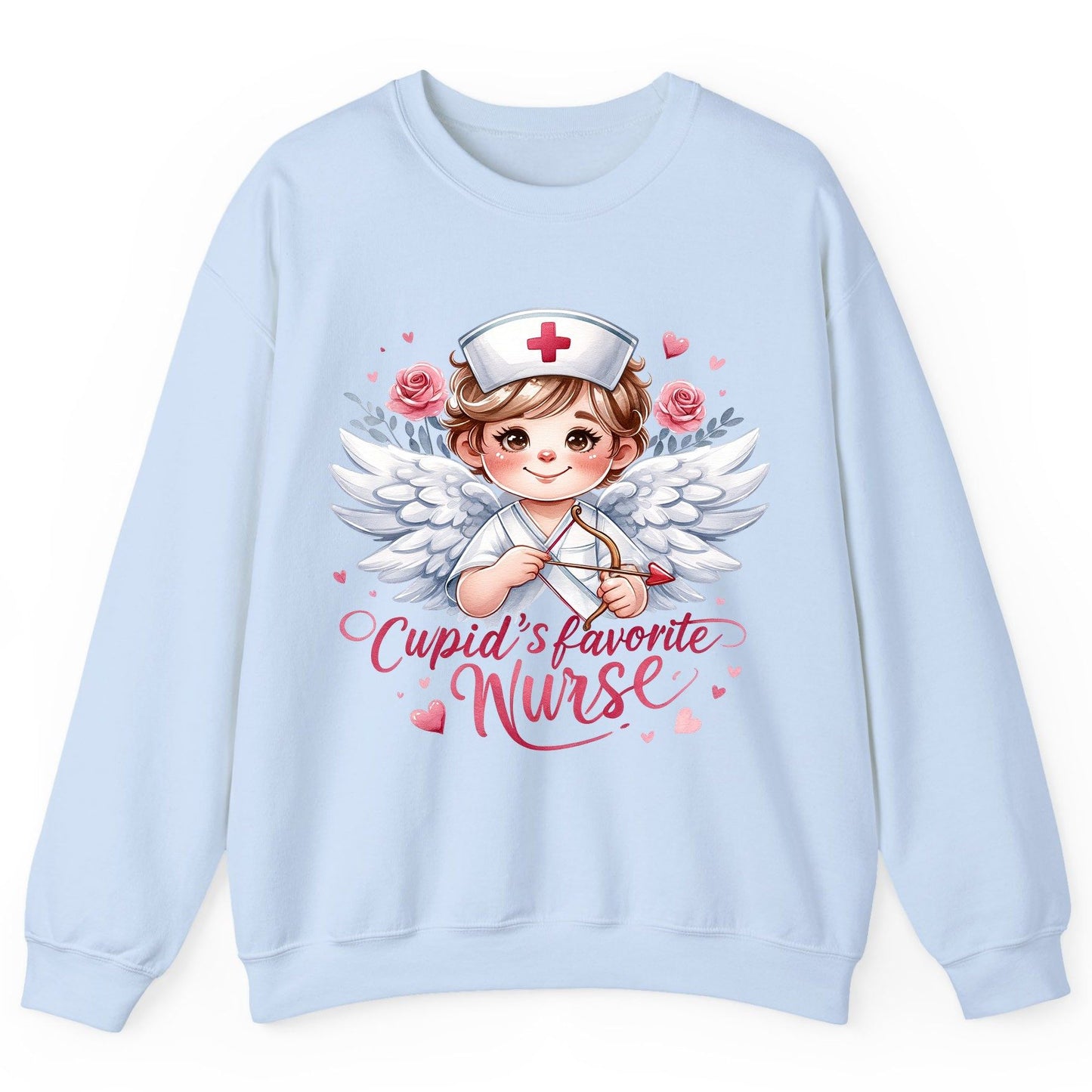 Cupid's Favorite Nurse cupid nurse Sweatshirt Light Blue product mockup