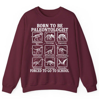 Born to Be Paleontologist Forced to Go to School dinosaurs Sweatshirt Maroon product mockup