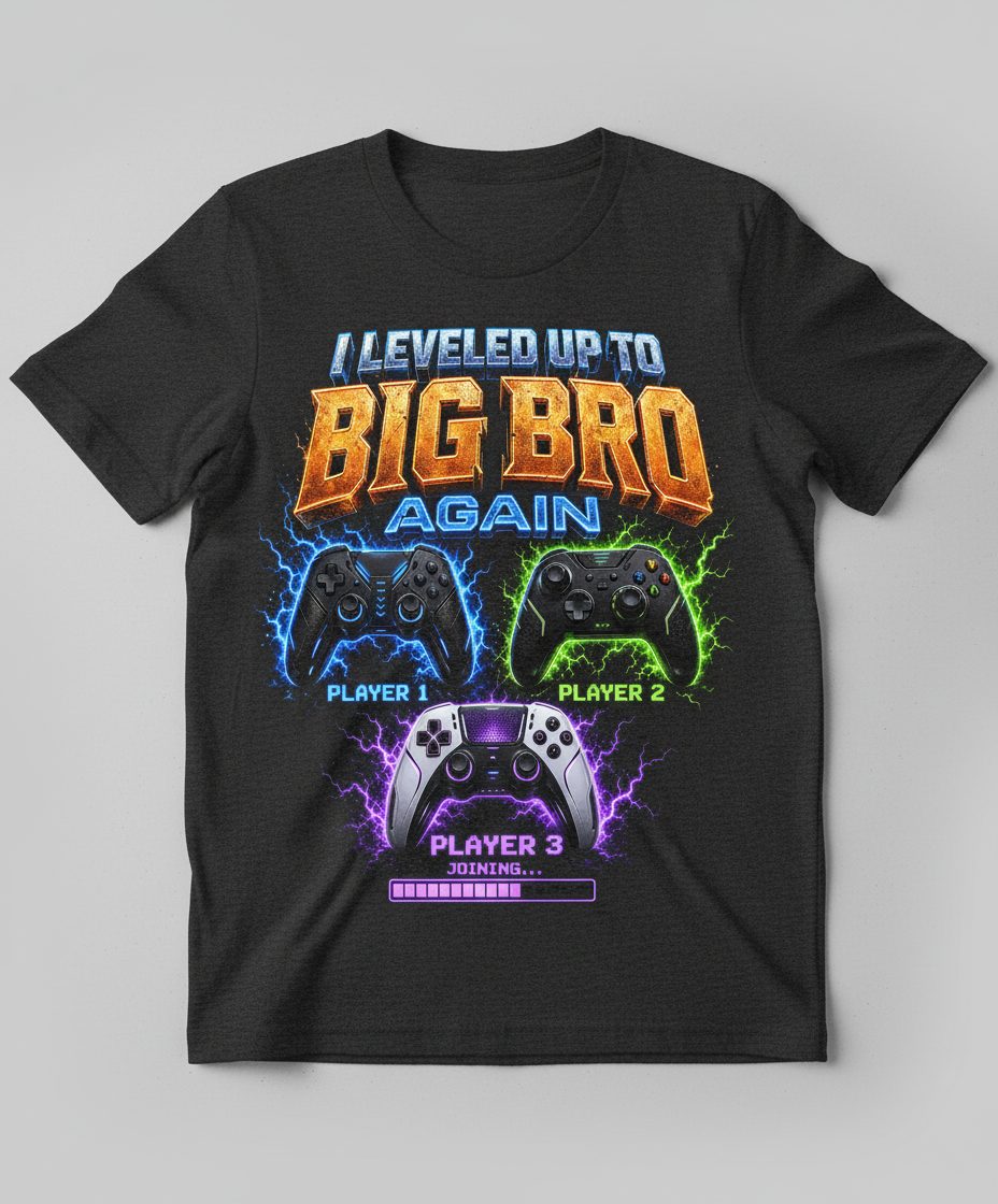 I Leveled Up to Big Bro Again Gamer Brother T-Shirt - product mockup - Dark Heather