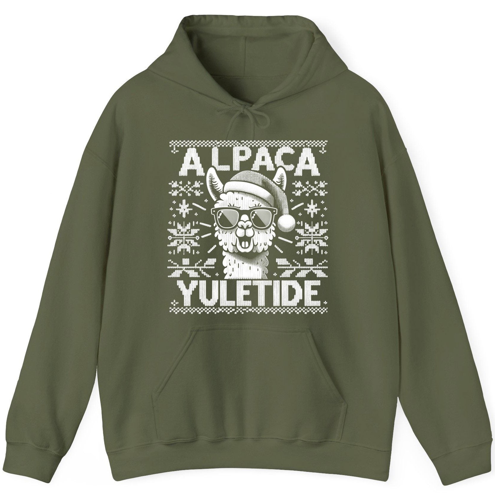 ALPACA Yuletide Funny Lovers Hoodie - product mockup - Military Green