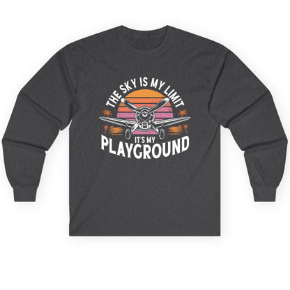 The Sky Is My Limit It's My Playground aviation Long Sleeve Tee Dark Heather product mockup