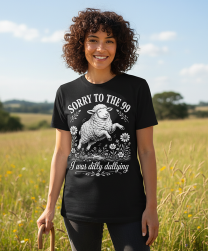 Dilly Dallying Lost Sheep Christian Humor Design T-Shirt - Black