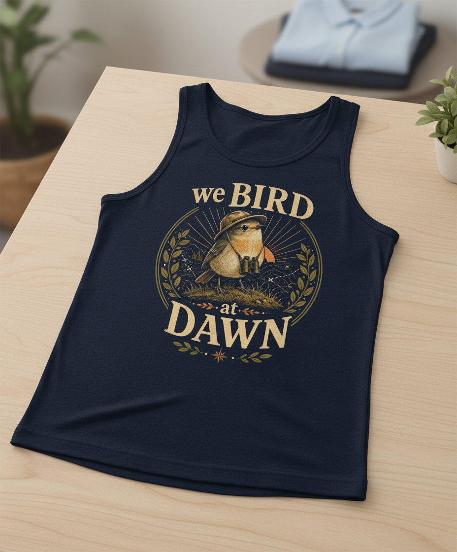 Funny We Bird At Dawn Tank Top - product mockup - Navy