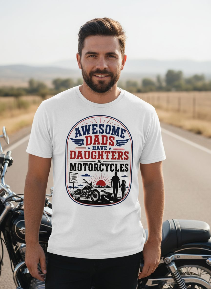 Awesome Dads Have Daughters & Motorcycles biker dad T-Shirt White lifestyle mockup