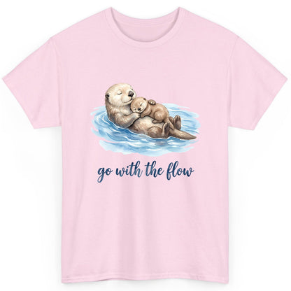 Go with the Flow Sea Otters T-Shirt - product mockup - Light Pink