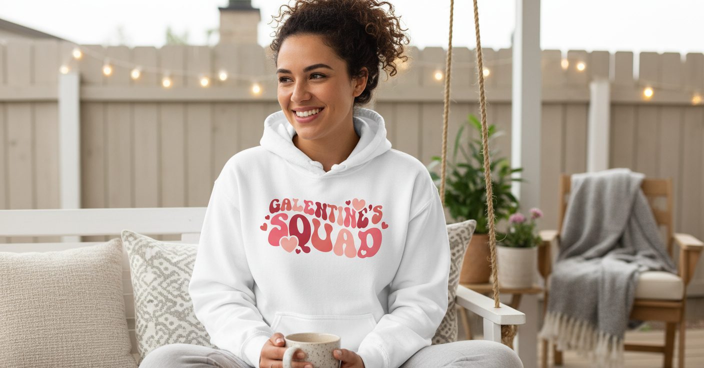 Galentine's Squad galentine's day Hoodie White lifestyle mockup