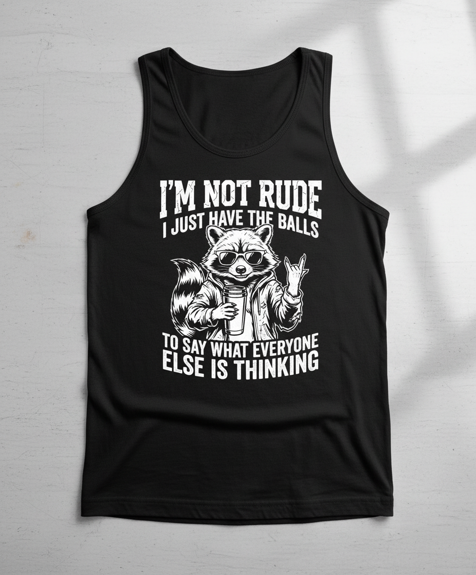 Sassy Raccoon I'm Not Rude Funny Quote Tank Top - Black