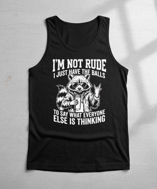 Sassy Raccoon I'm Not Rude Funny Quote Tank Top - Black