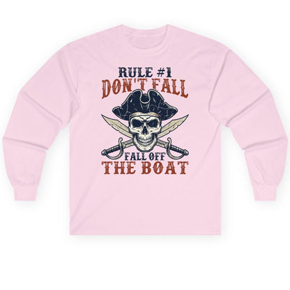 Rule 1 Don't Fall Off the Boat pirate Long Sleeve Tee Light Pink product mockup