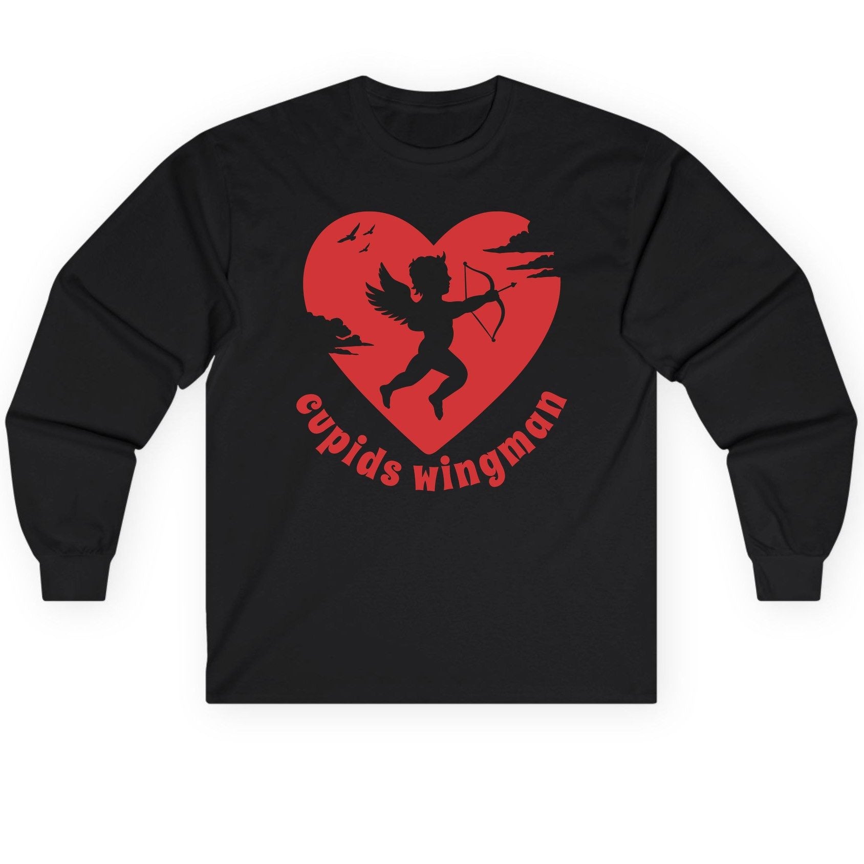 Cupids Wingman cupid Long Sleeve Tee Black product mockup
