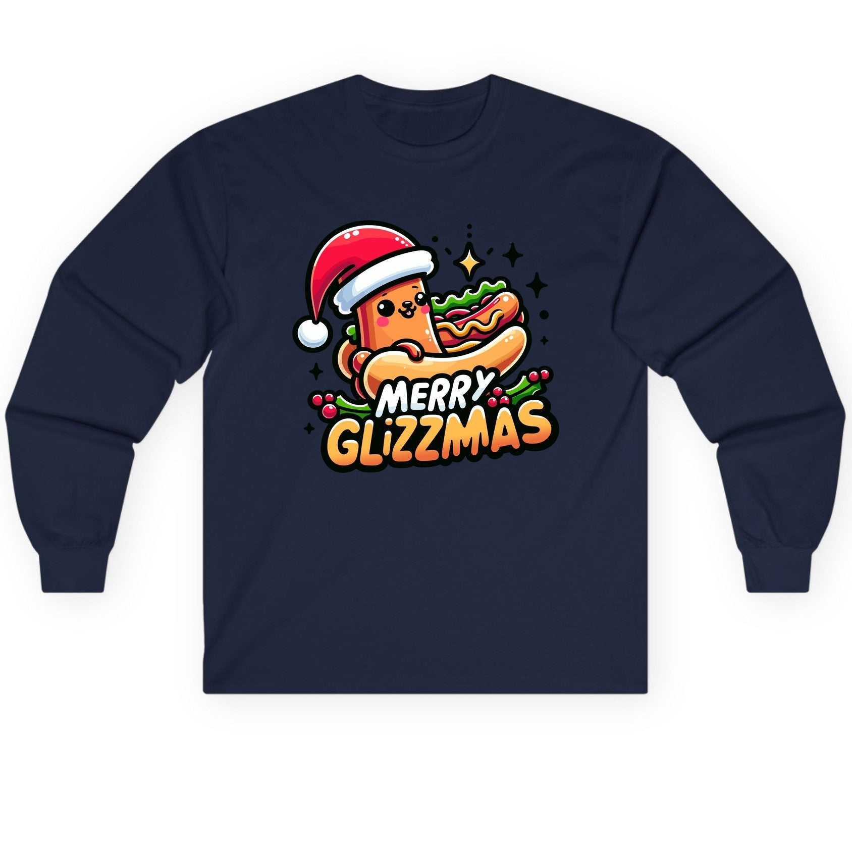 Merry Glizzmas hot dog Long Sleeve Tee Navy product mockup
