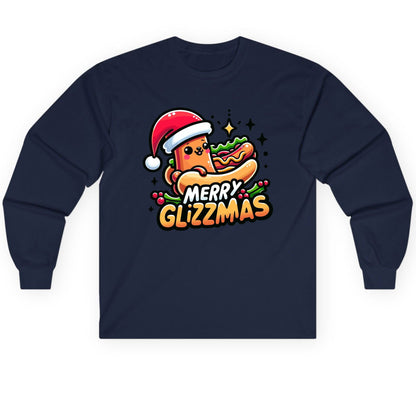 Merry Glizzmas hot dog Long Sleeve Tee Navy product mockup