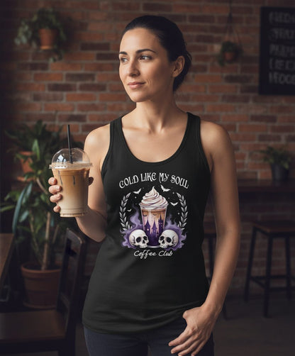 Cold Like My Soul Coffee Club gothic iced coffee Tank Top Black lifestyle mockup