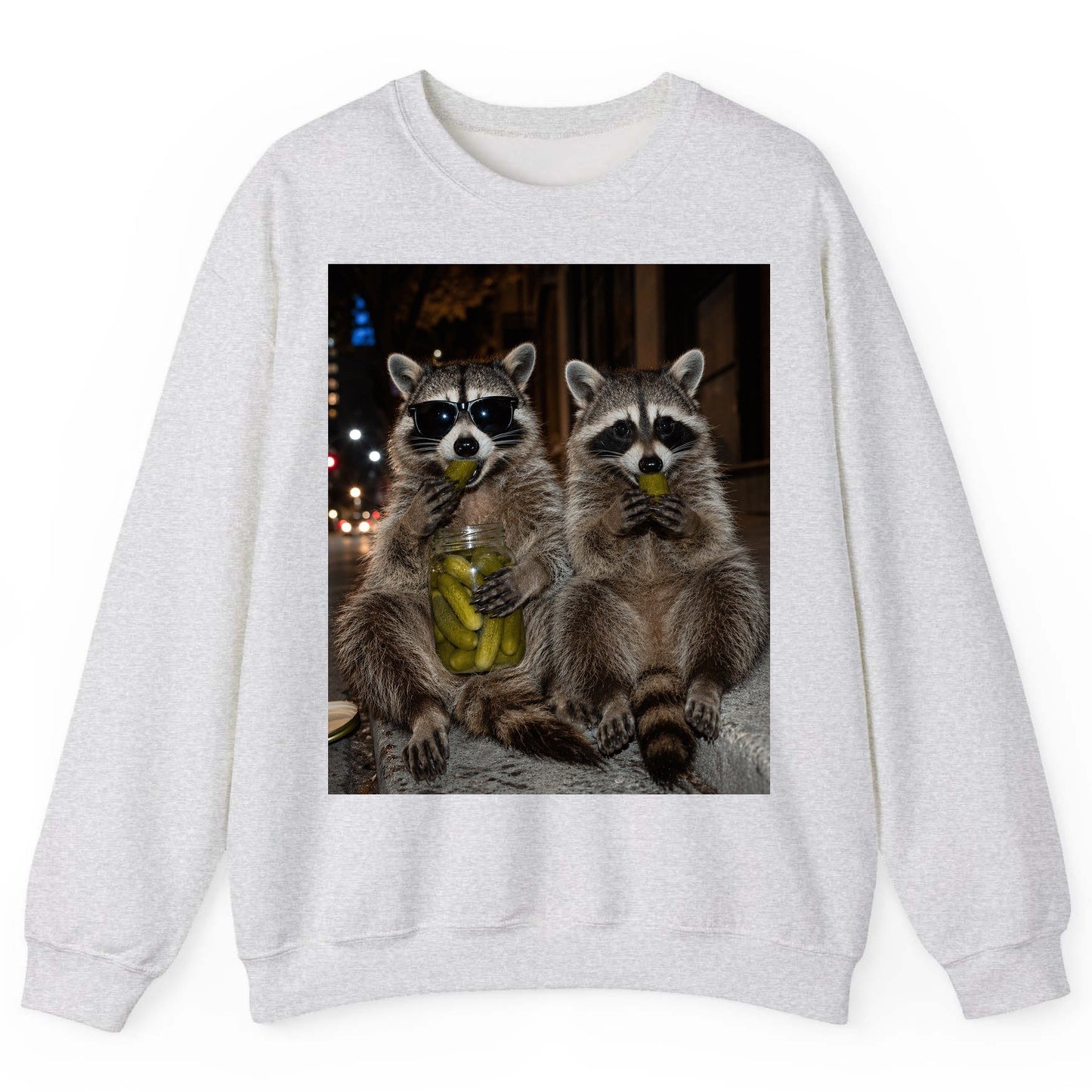 Raccoons Eating Pickles Funny Animal Lovers Sweatshirt - product mockup - Ash