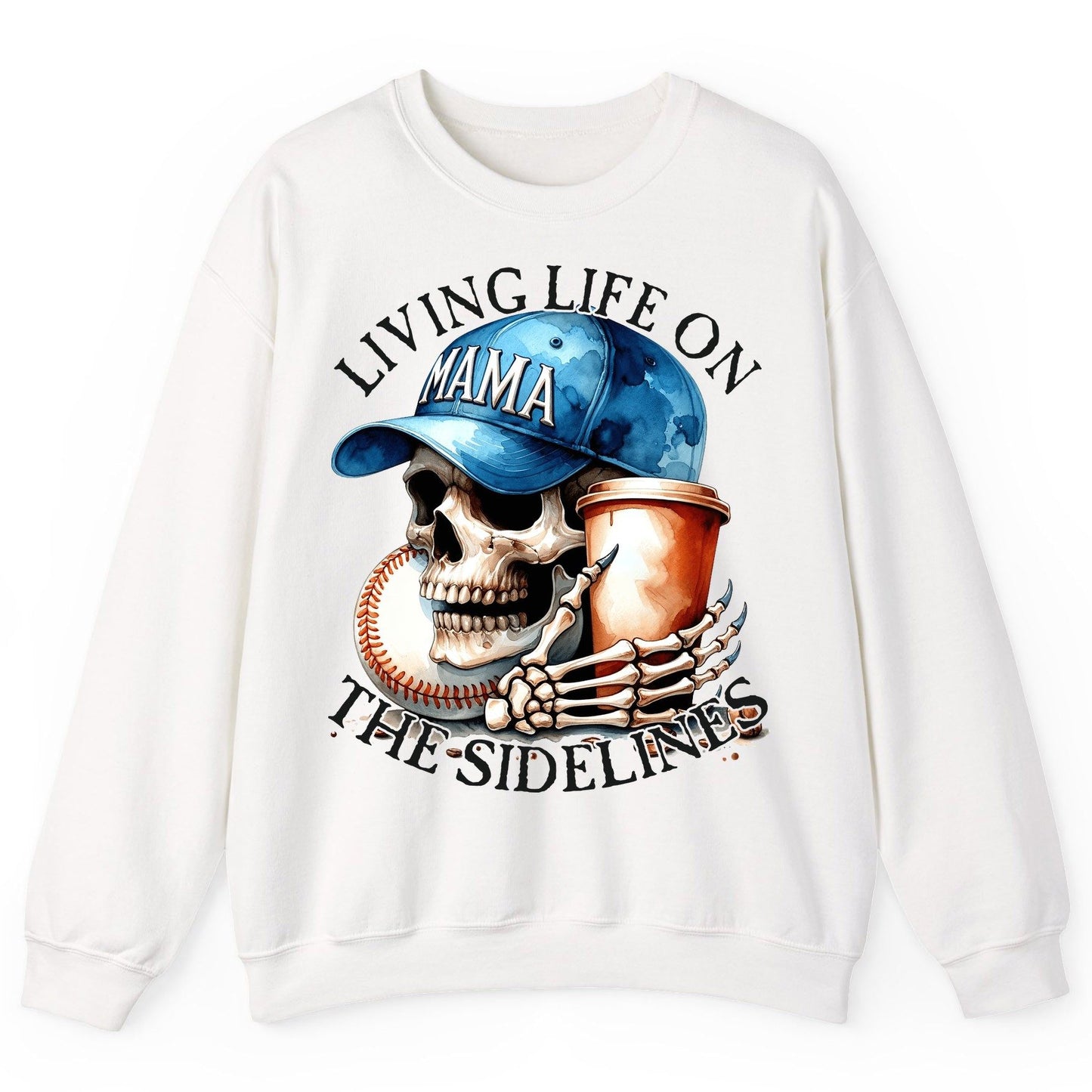 Living Life on the Sidelines Mama baseball mom Sweatshirt White product mockup