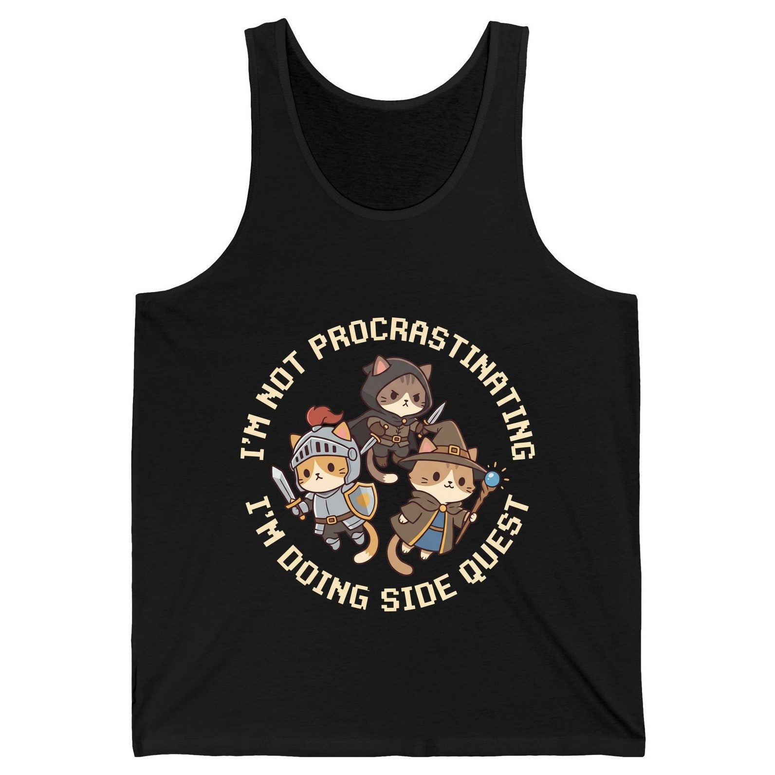I'm Not Procrastinating I'm Doing Side Quest rpg cats Tank Top Black product mockup