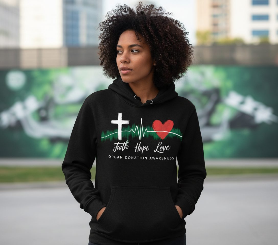 Faith Hope Love Organ Donation Awareness organ donation awareness Hoodie Black lifestyle mockup
