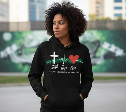 Faith Hope Love Organ Donation Awareness organ donation awareness Hoodie Black lifestyle mockup