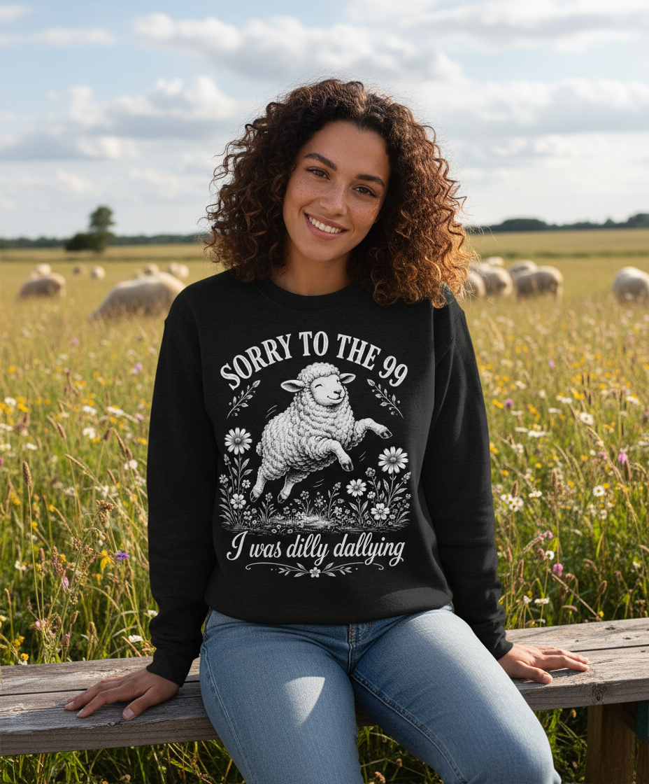 Dilly Dallying Lost Sheep Christian Humor Design Sweatshirt - Black