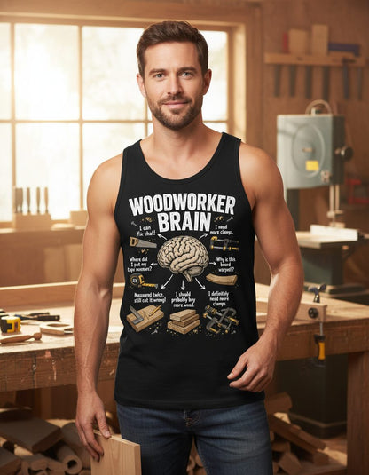 Woodworker Brain Funny Woodworking Tank Top - lifestyle model mockup - Black