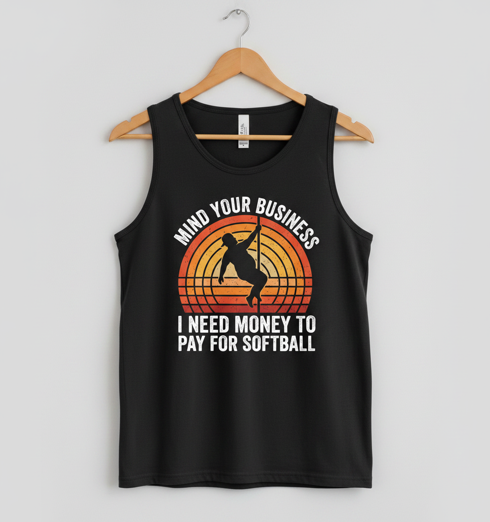 Mind Your Business Funny Softball Pole Dancer Design Tank Top - Black