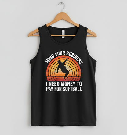 Mind Your Business Funny Softball Pole Dancer Design Tank Top - Black