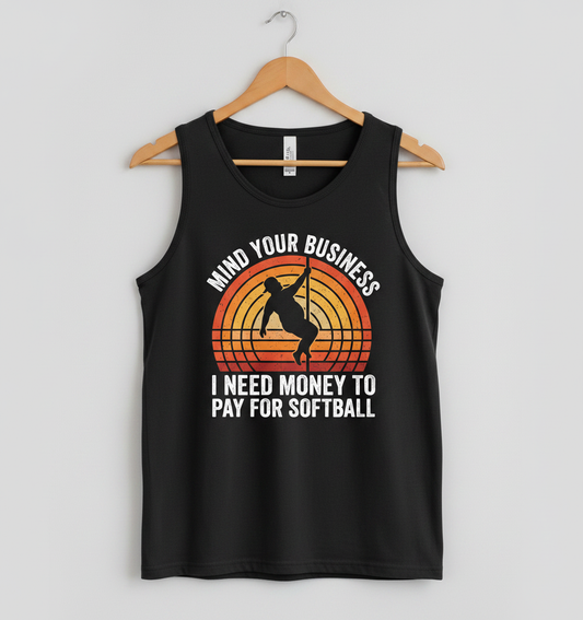 Mind Your Business Funny Softball Pole Dancer Design Tank Top - Black