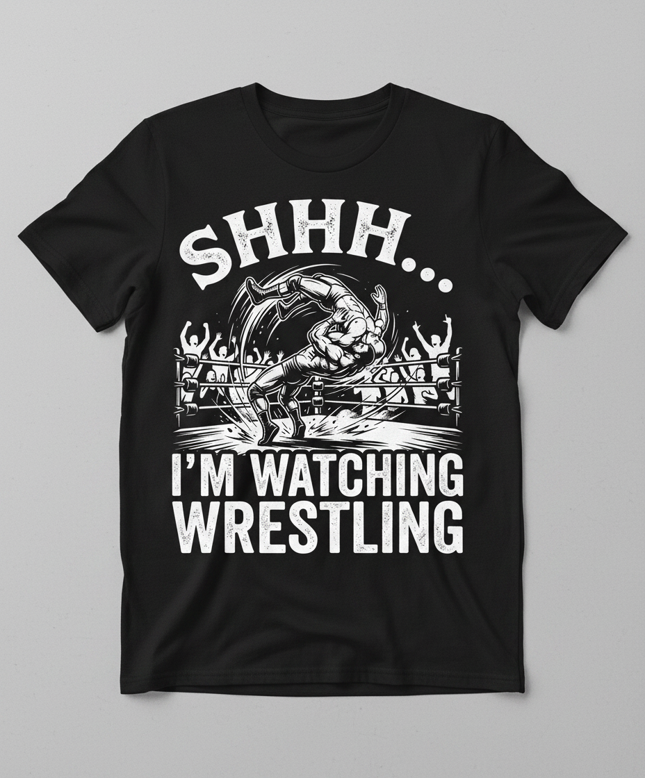 Shhh I'm Watching Wrestling Funny Fan Design T-Shirt - Black
