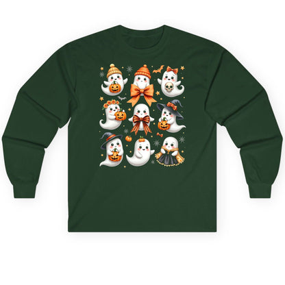 Cute Kawaii Ghosts Collection cute Halloween ghosts Long Sleeve Tee Forest Green product mockup