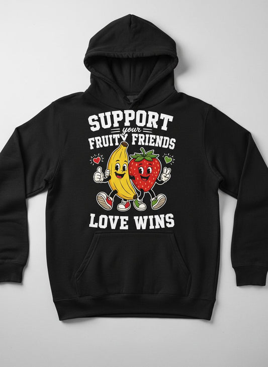 Support Your Fruity Friends Love Wins Retro Lgbtq Pride Hoodie - product mockup - Black