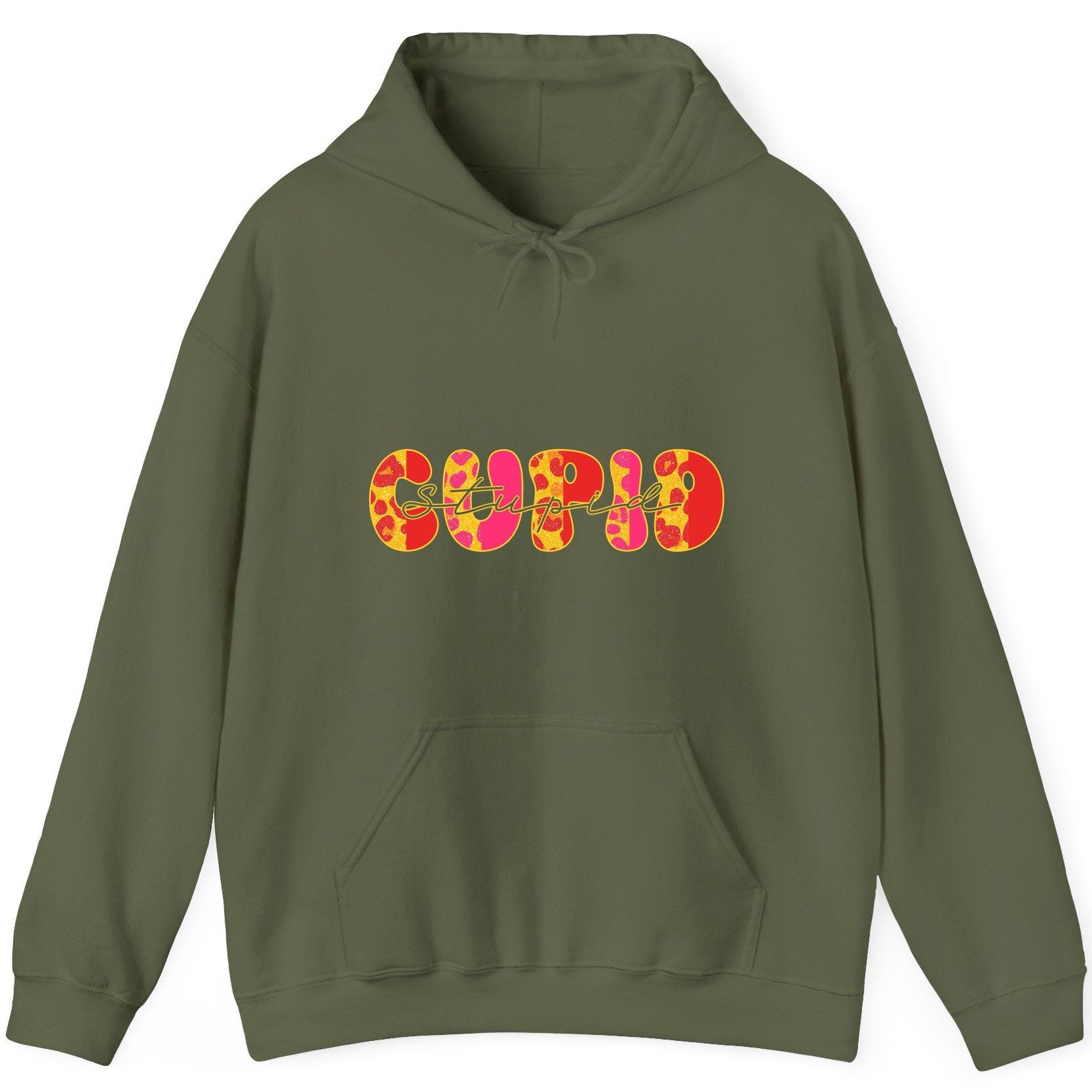 Stupid Cupid anti-Valentine's Day Hoodie Military Green product mockup