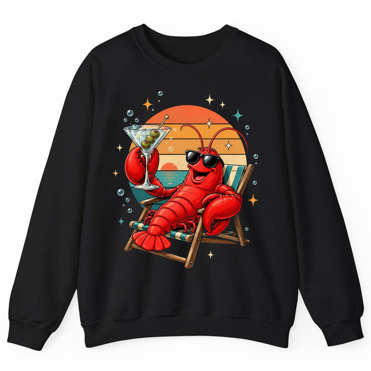 Funny Lobster Drinking Martini lobster Sweatshirt Black product mockup