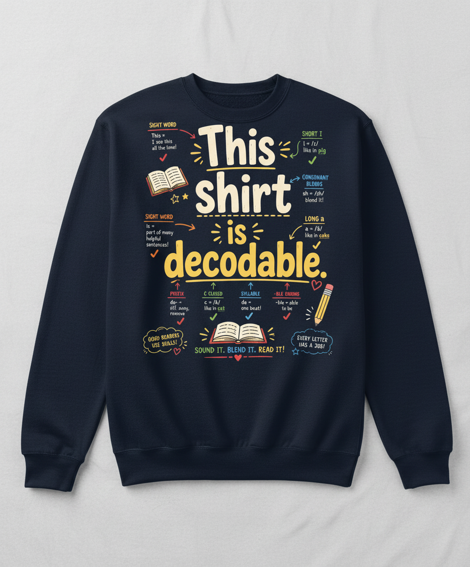 This Shirt Is Decodable Phonics Teacher Sweatshirt - Navy